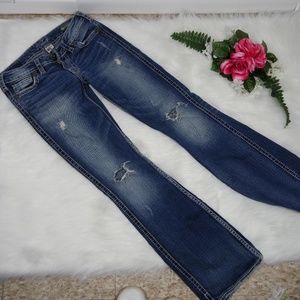 Silver distressed twisted bootcut jeans size 26